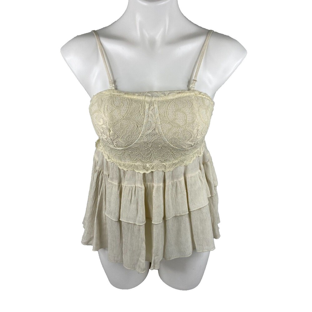 Listicle Women Small Lace Cami Top Ivory Spaghetti Strap Bodice NWT